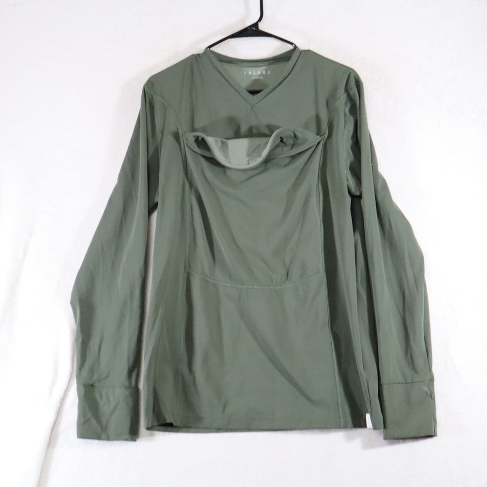 Lalabu Soothe Shirt Medium Olive Green Babywearing Nursing Shirt Built-In Pouch